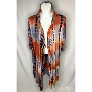 Boho Coin 1904 Long Sleeve Cardigan Earthtone CozyTie Dye Hooded Pockets Long 2X